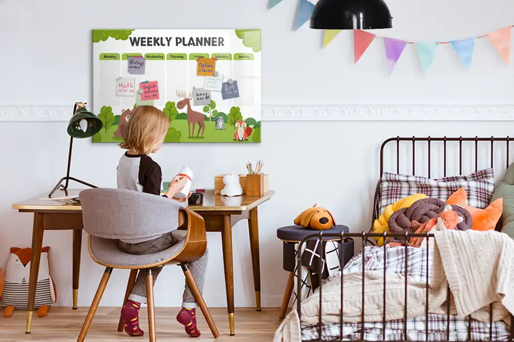 Tableau blanc magnétique effaçable à sec pour plan de leçon et activités scolaires
