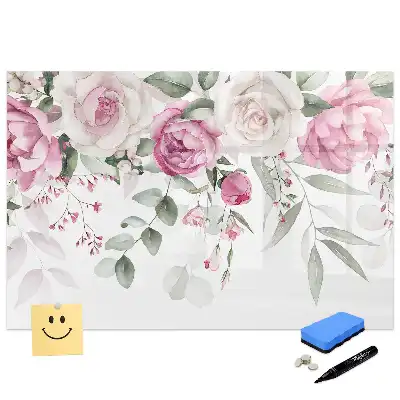 Tableau blanc magnétique effaçable à sec à motif de fleurs et aquarelles de roses