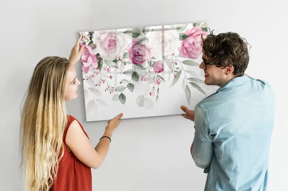 Tableau blanc magnétique effaçable à sec à motif de fleurs et aquarelles de roses