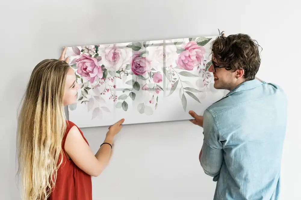 Tableau blanc magnétique effaçable à sec à motif de fleurs et aquarelles de roses