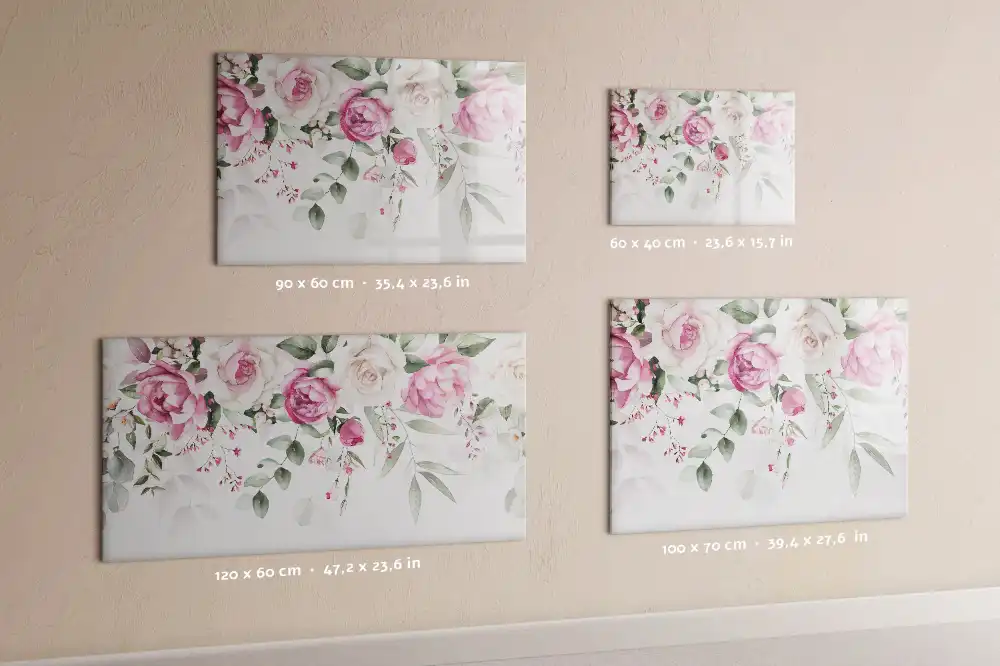 Tableau blanc magnétique effaçable à sec à motif de fleurs et aquarelles de roses
