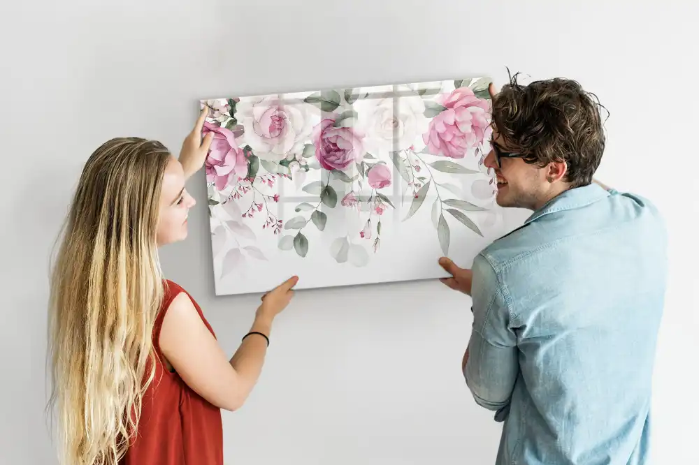 Tableau blanc magnétique effaçable à sec à motif de fleurs et aquarelles de roses