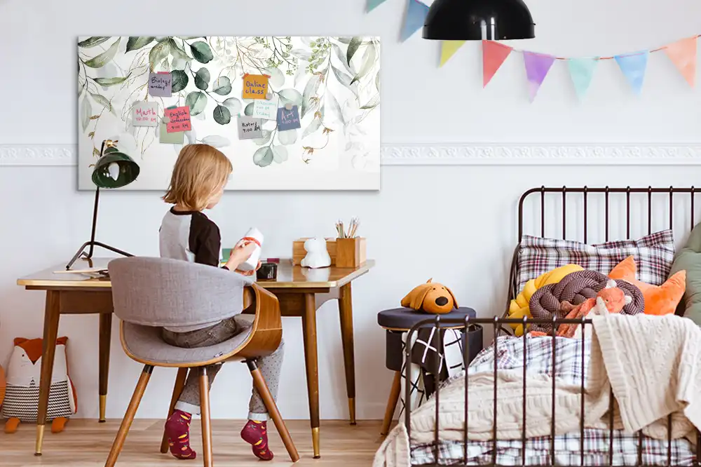 Tableau blanc magnétique effaçable à sec avec pots de plantes suspendus