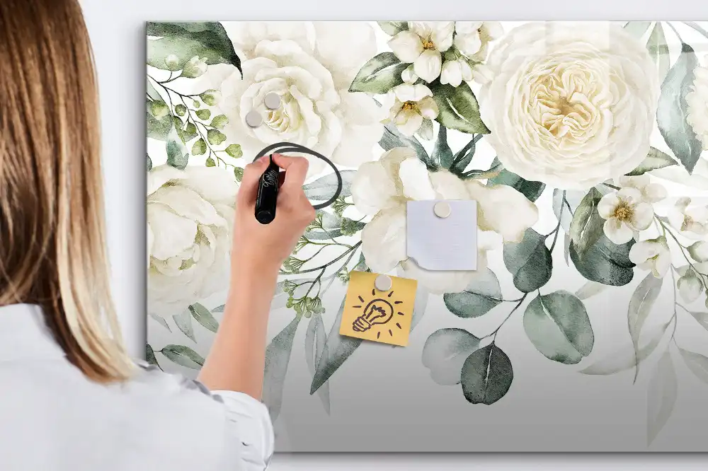 Tableau magnétique à dessiner motif fleurs colorées