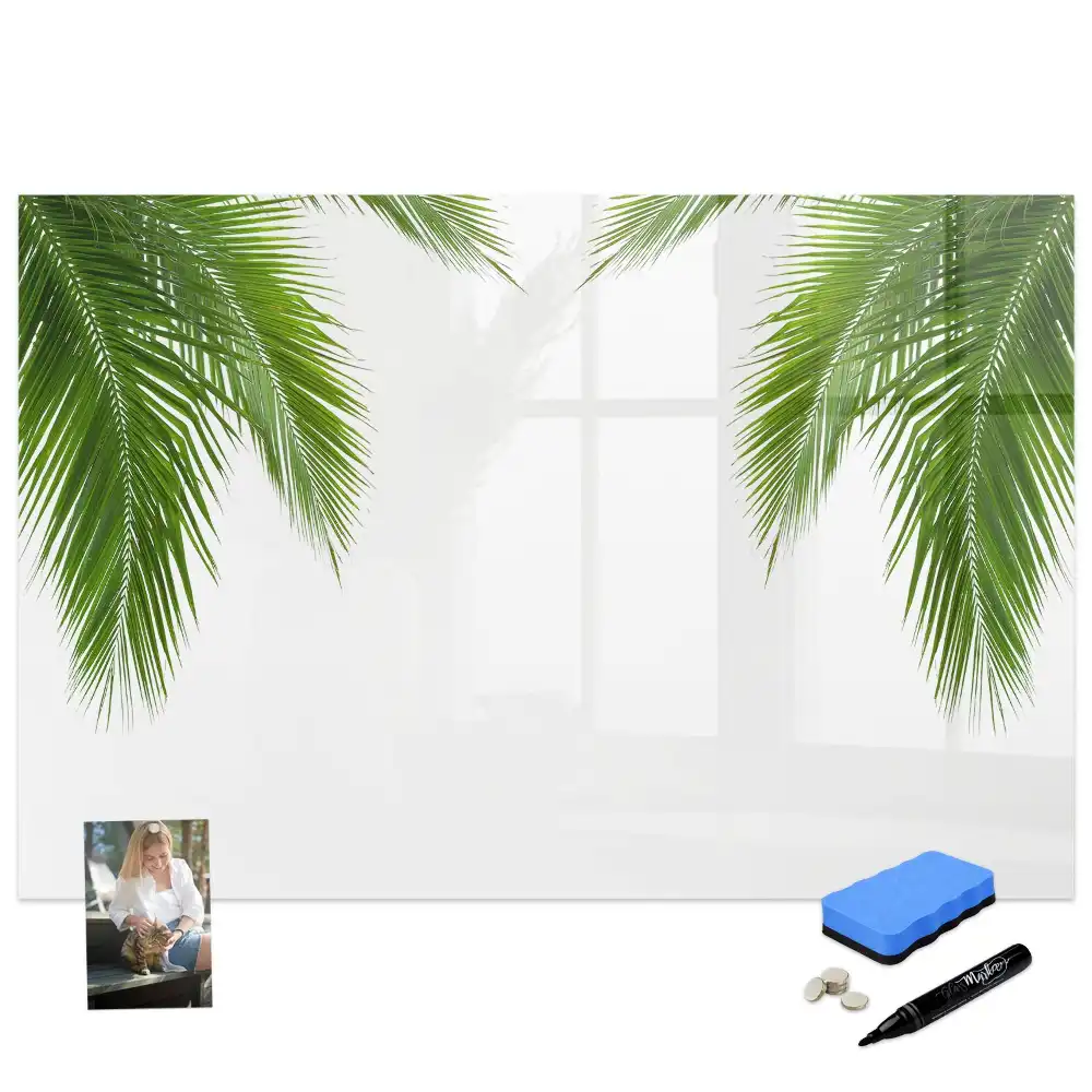 Tableau blanc magnétique effaçable à sec motif palmier et végétation naturelle