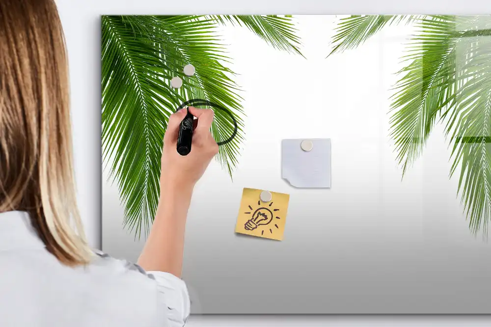 Tableau blanc magnétique effaçable à sec motif palmier et végétation naturelle