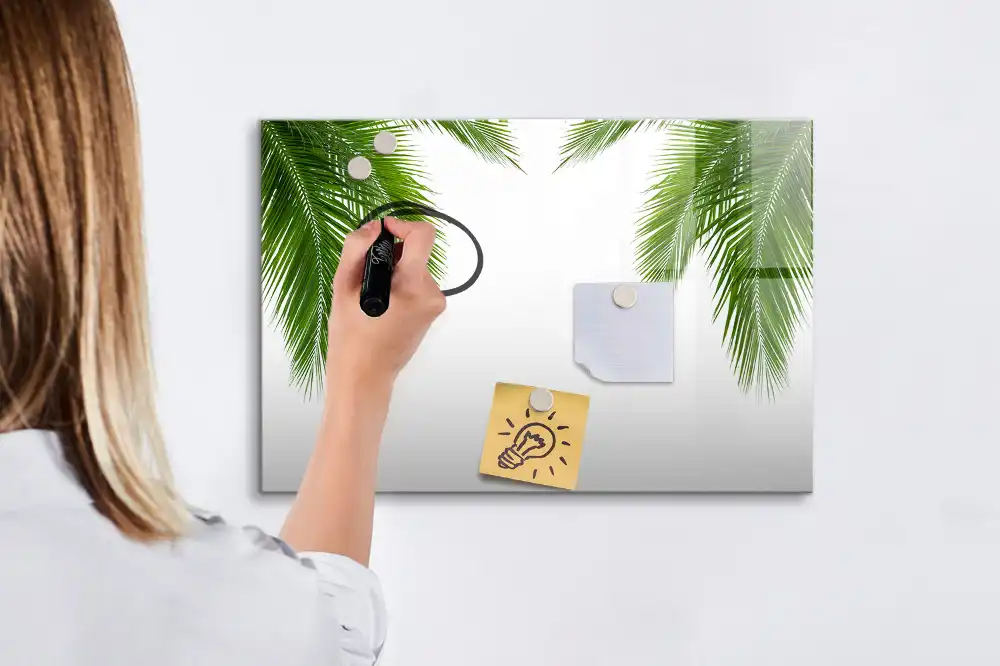 Tableau blanc magnétique effaçable à sec motif palmier et végétation naturelle