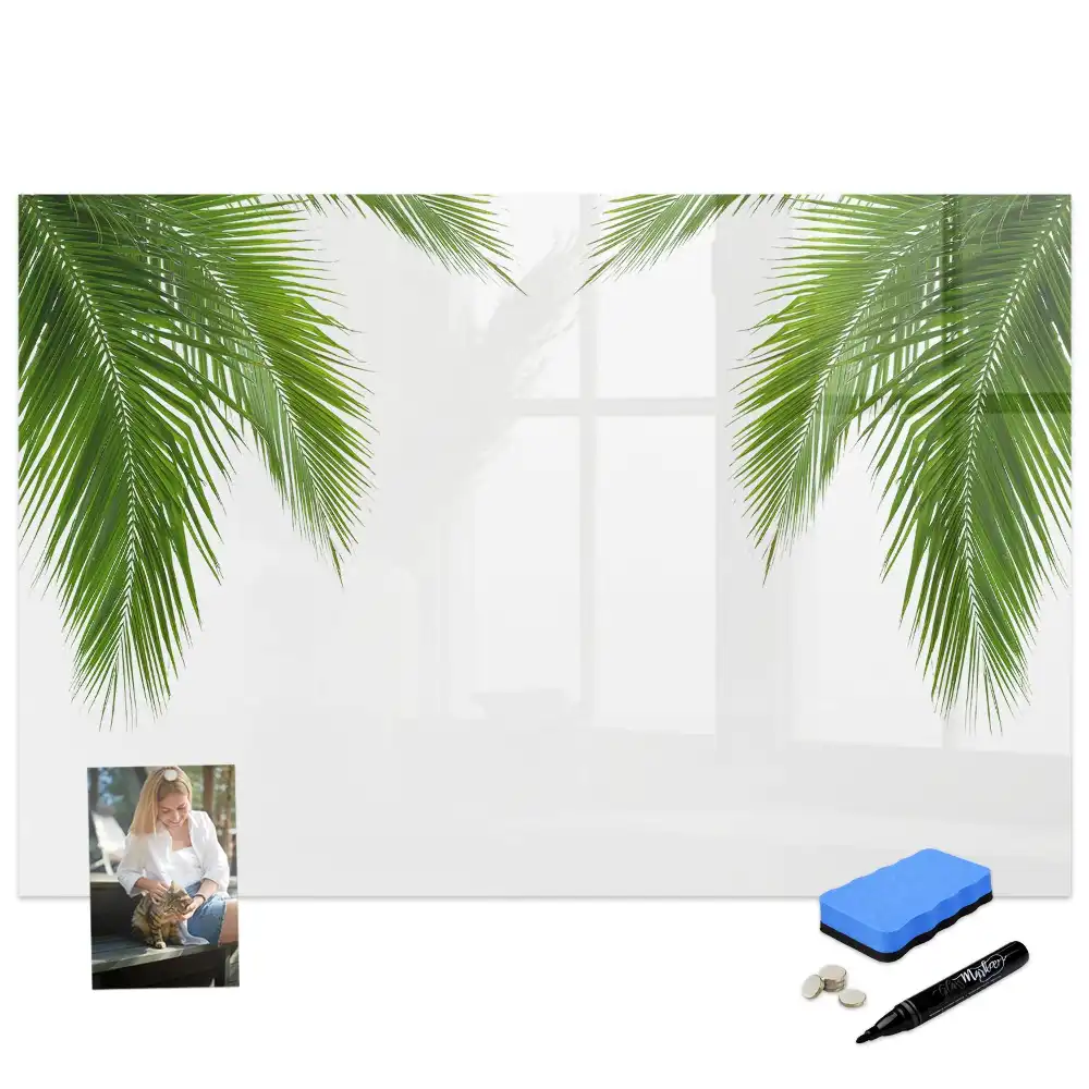 Tableau blanc magnétique effaçable à sec motif palmier et végétation naturelle