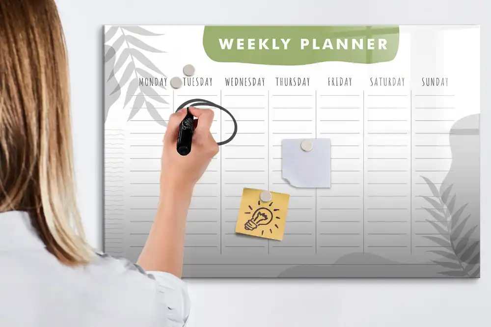 Tableau blanc magnétique effaçable à sec pour le planning hebdomadaire des tâches