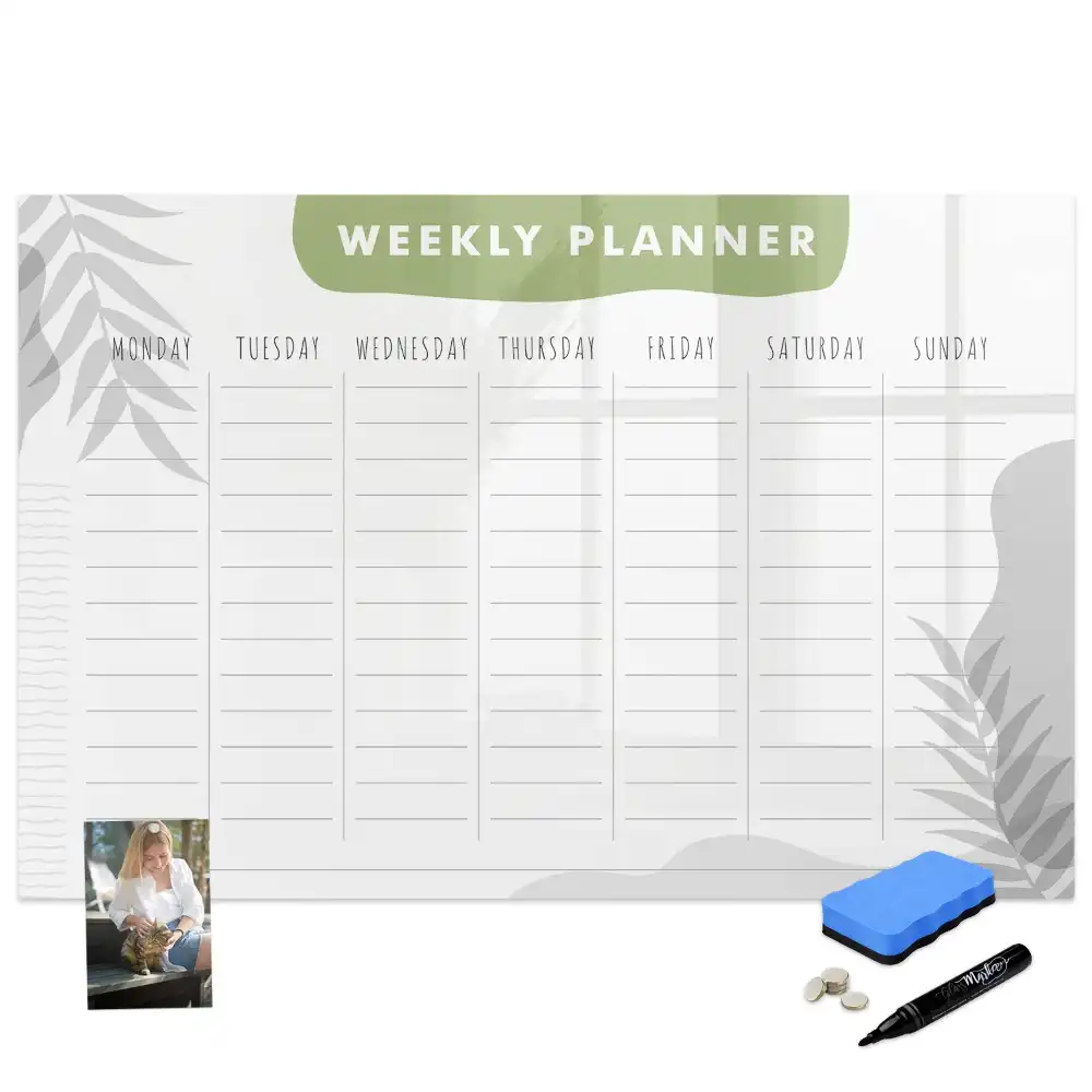 Tableau blanc magnétique effaçable à sec pour le planning hebdomadaire des tâches