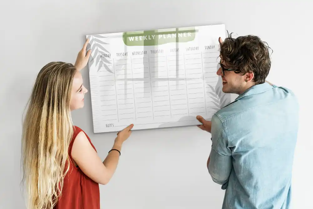 Tableau blanc magnétique effaçable à sec pour le planning hebdomadaire des tâches