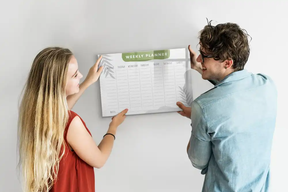 Tableau blanc magnétique effaçable à sec pour le planning hebdomadaire des tâches