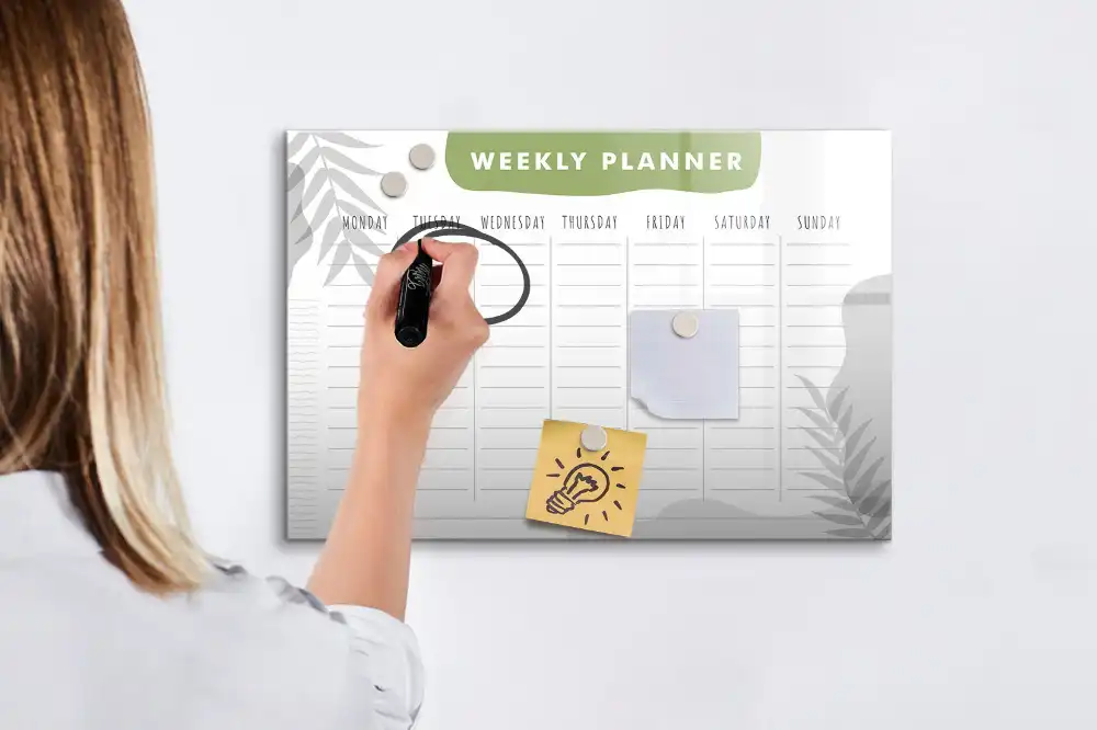 Tableau blanc magnétique effaçable à sec pour le planning hebdomadaire des tâches