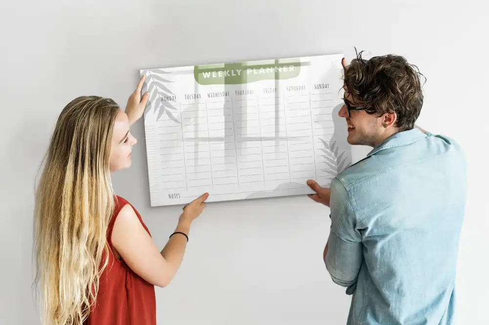 Tableau blanc magnétique effaçable à sec pour le planning hebdomadaire des tâches