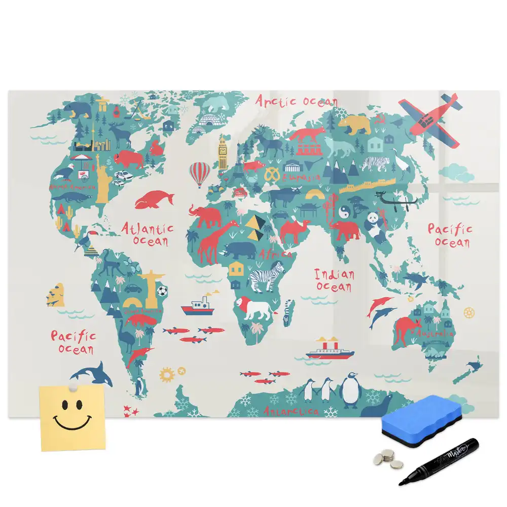 Tableau magnétique pour enfants avec carte du monde illustrée