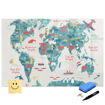 Tableau magnétique pour enfants avec carte du monde illustrée
