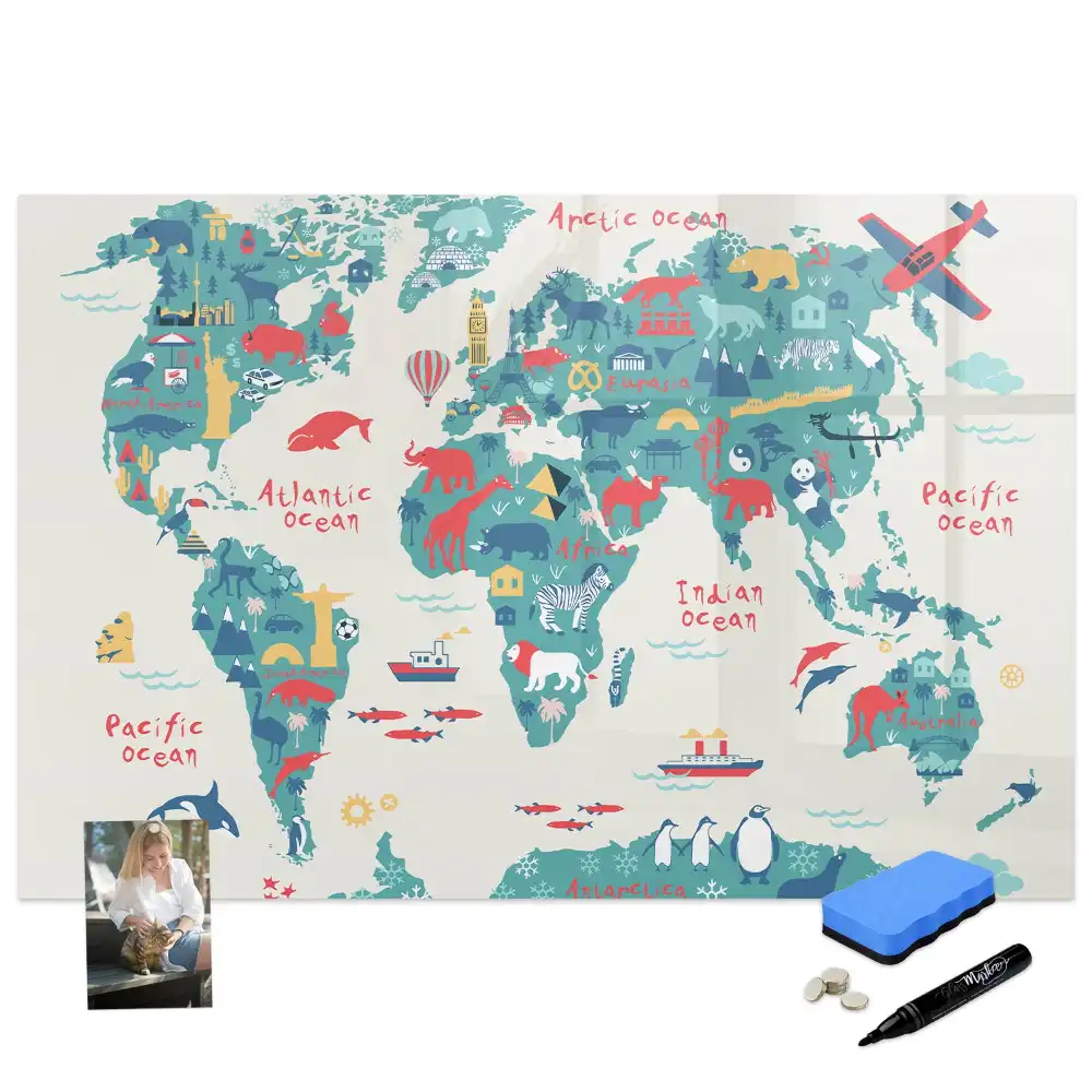 Tableau magnétique pour enfants avec carte du monde illustrée