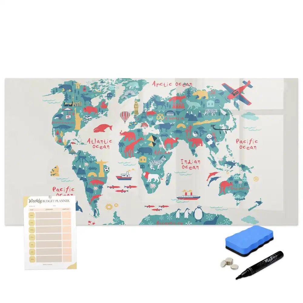 Tableau magnétique pour enfants avec carte du monde illustrée