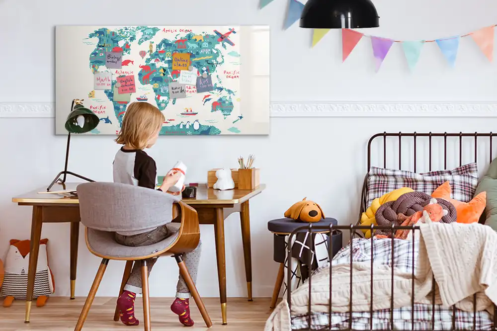 Tableau magnétique pour enfants avec carte du monde illustrée