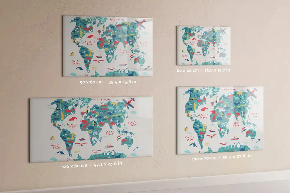 Tableau magnétique pour enfants avec carte du monde illustrée