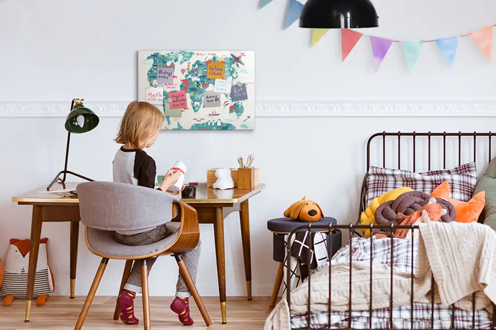 Tableau magnétique pour enfants avec carte du monde illustrée