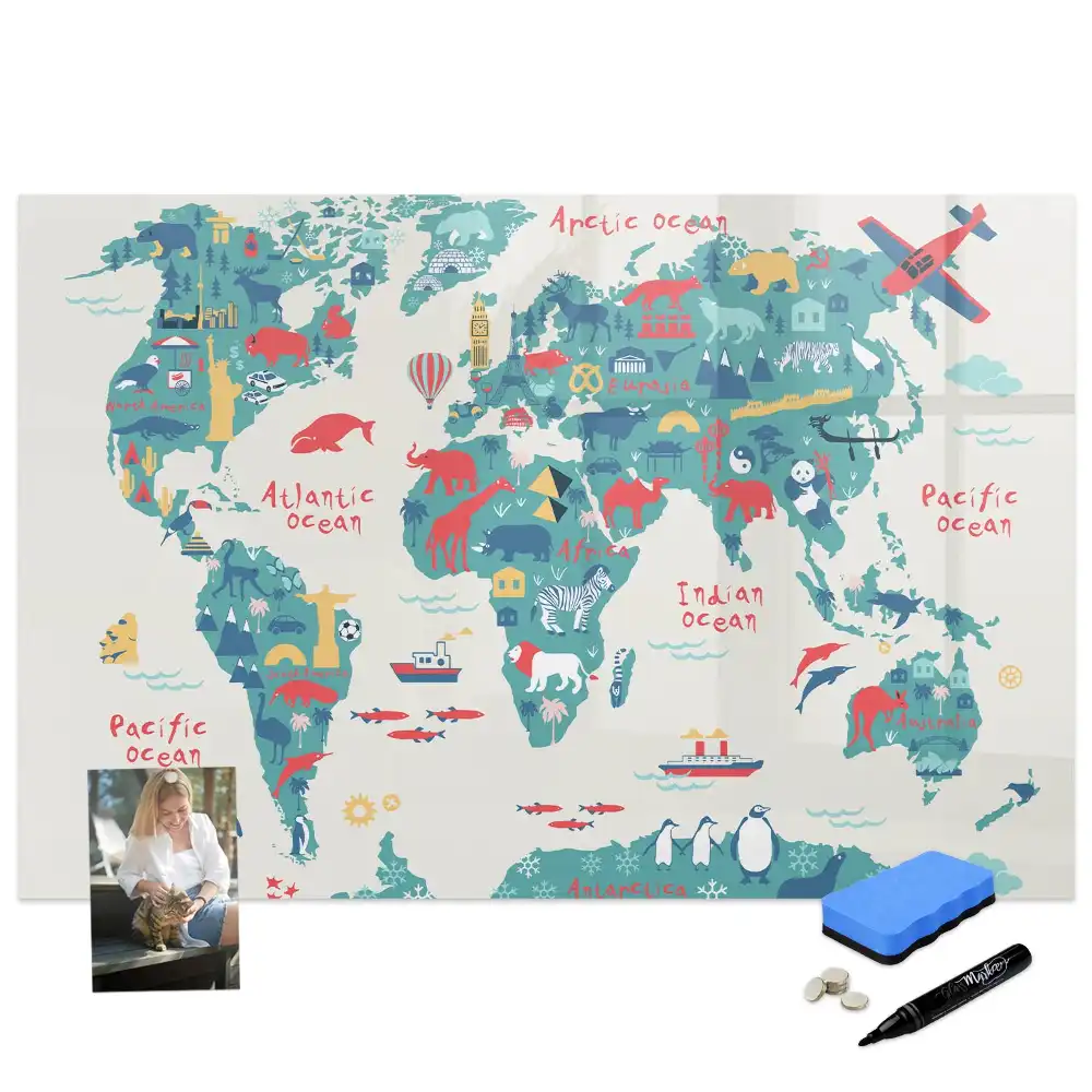 Tableau magnétique pour enfants avec carte du monde illustrée