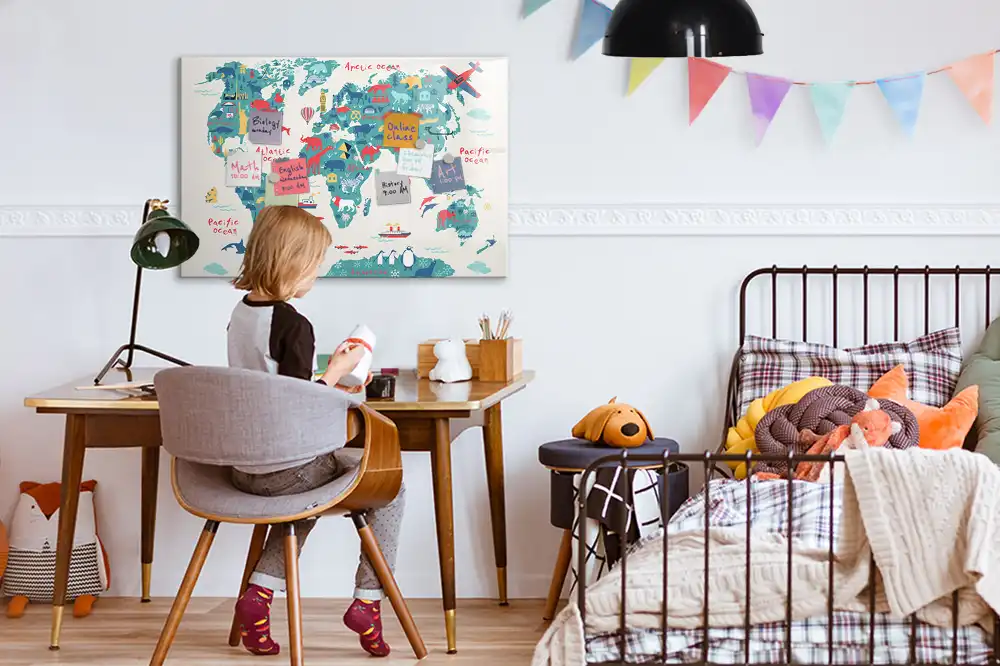 Tableau magnétique pour enfants avec carte du monde illustrée