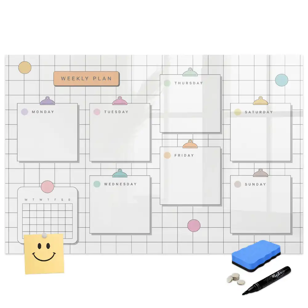 Tableau blanc magnétique effaçable à sec pour plan d'action hebdomadaire