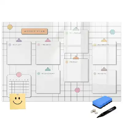 Tableau blanc magnétique effaçable à sec pour plan d'action hebdomadaire
