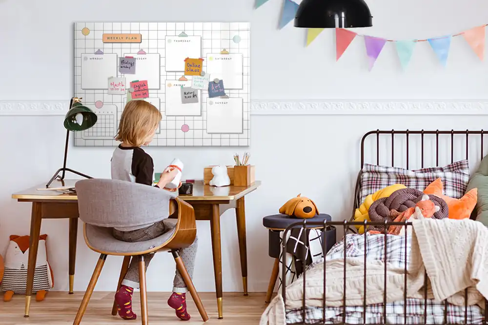 Tableau blanc magnétique effaçable à sec pour plan d'action hebdomadaire