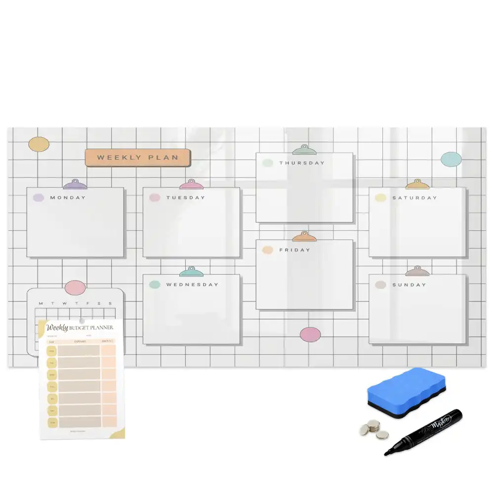 Tableau blanc magnétique effaçable à sec pour plan d'action hebdomadaire