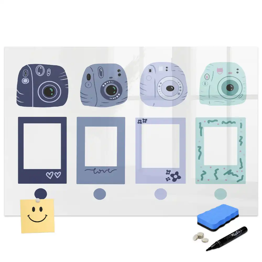 Tableau blanc magnétique effaçable à sec avec cadre style Polaroid