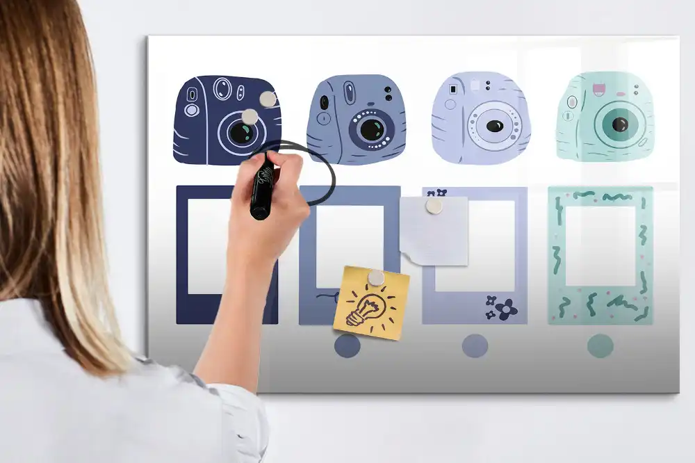 Tableau blanc magnétique effaçable à sec avec cadre style Polaroid