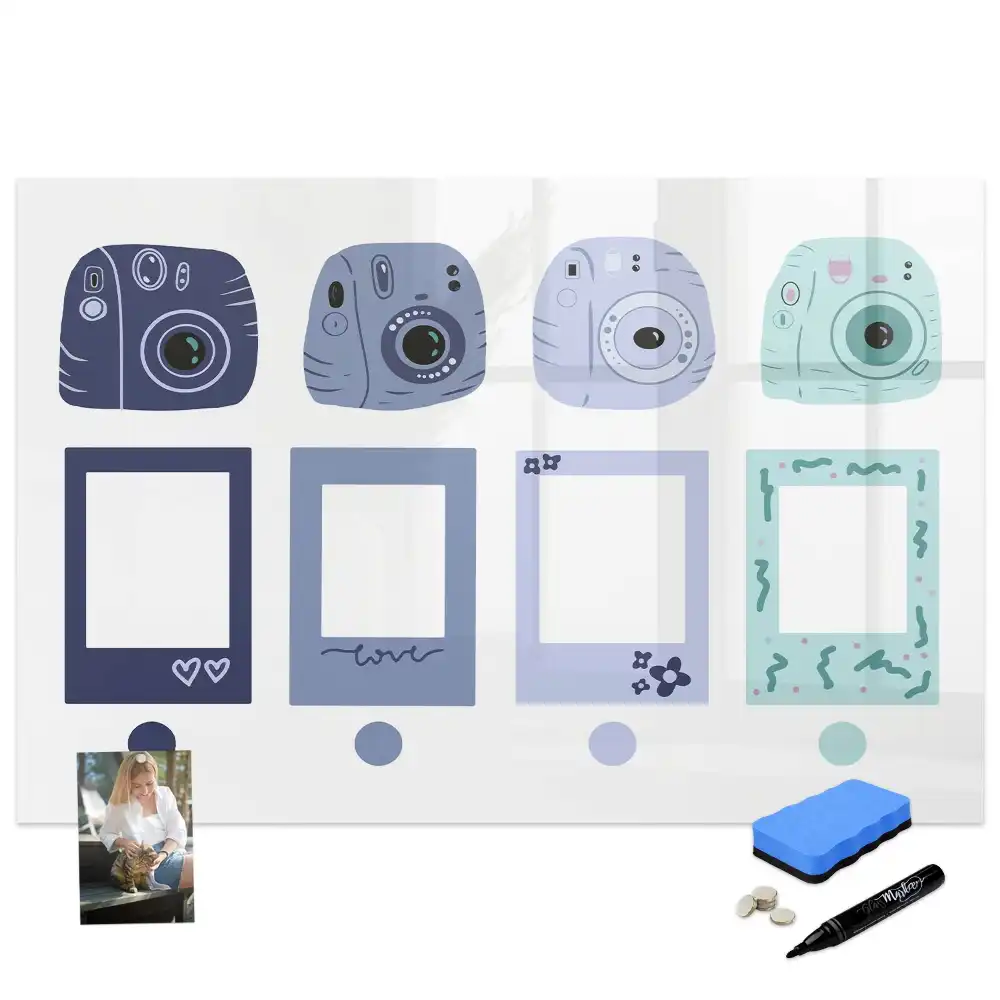 Tableau blanc magnétique effaçable à sec avec cadre style Polaroid