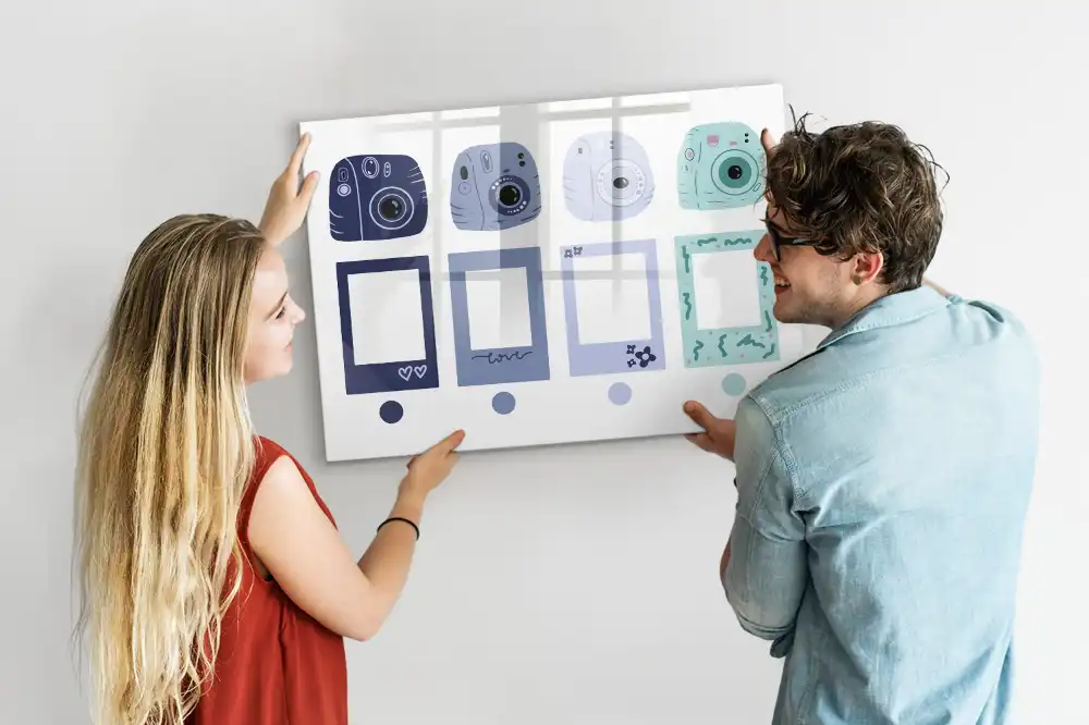 Tableau blanc magnétique effaçable à sec avec cadre style Polaroid