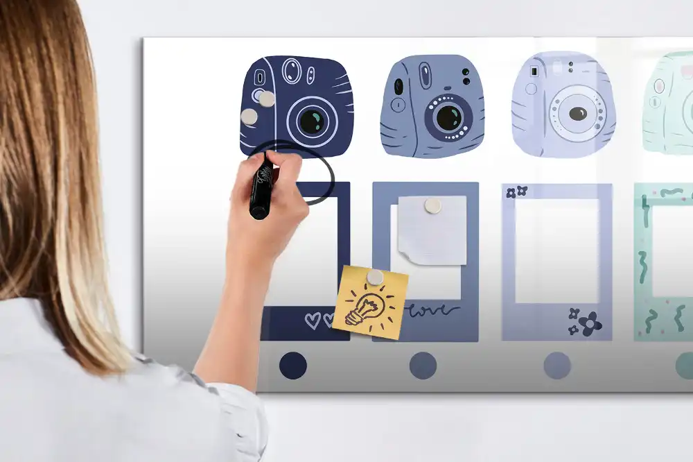 Tableau blanc magnétique effaçable à sec avec cadre style Polaroid