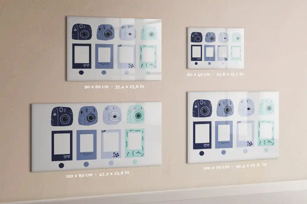 Tableau blanc magnétique effaçable à sec avec cadre style Polaroid