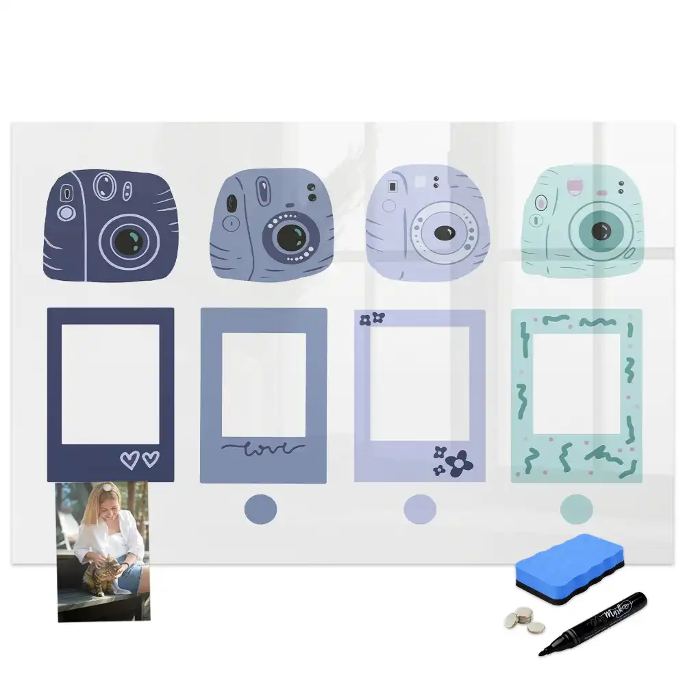 Tableau blanc magnétique effaçable à sec avec cadre style Polaroid