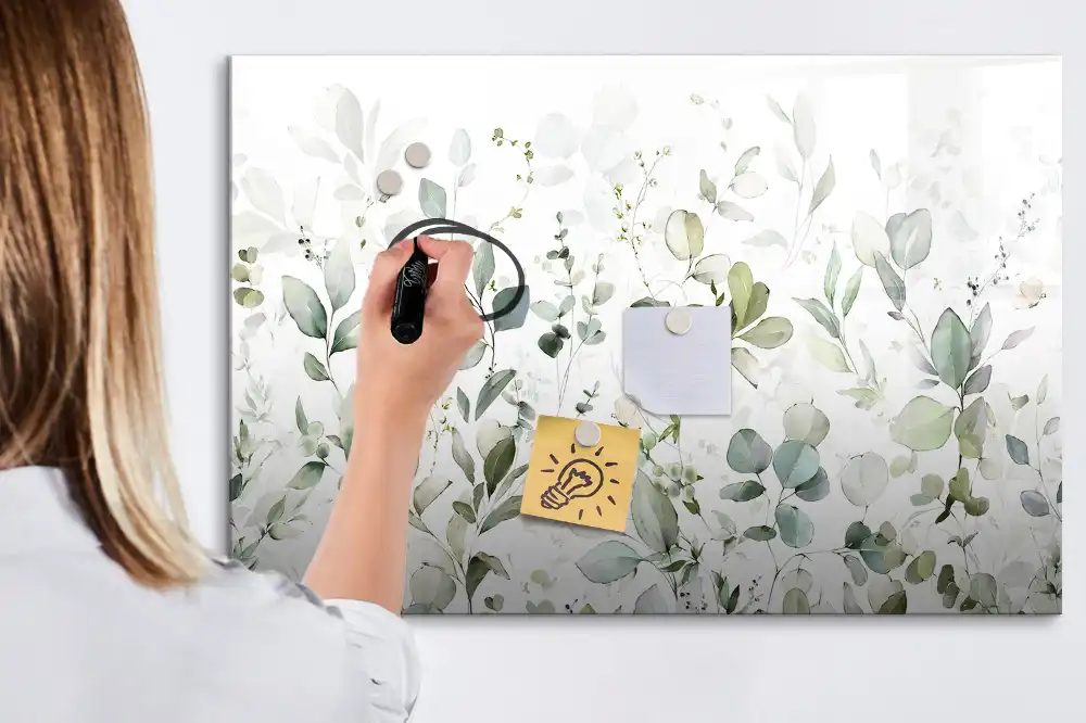 Tableau magnétique avec motif de feuilles et végétation