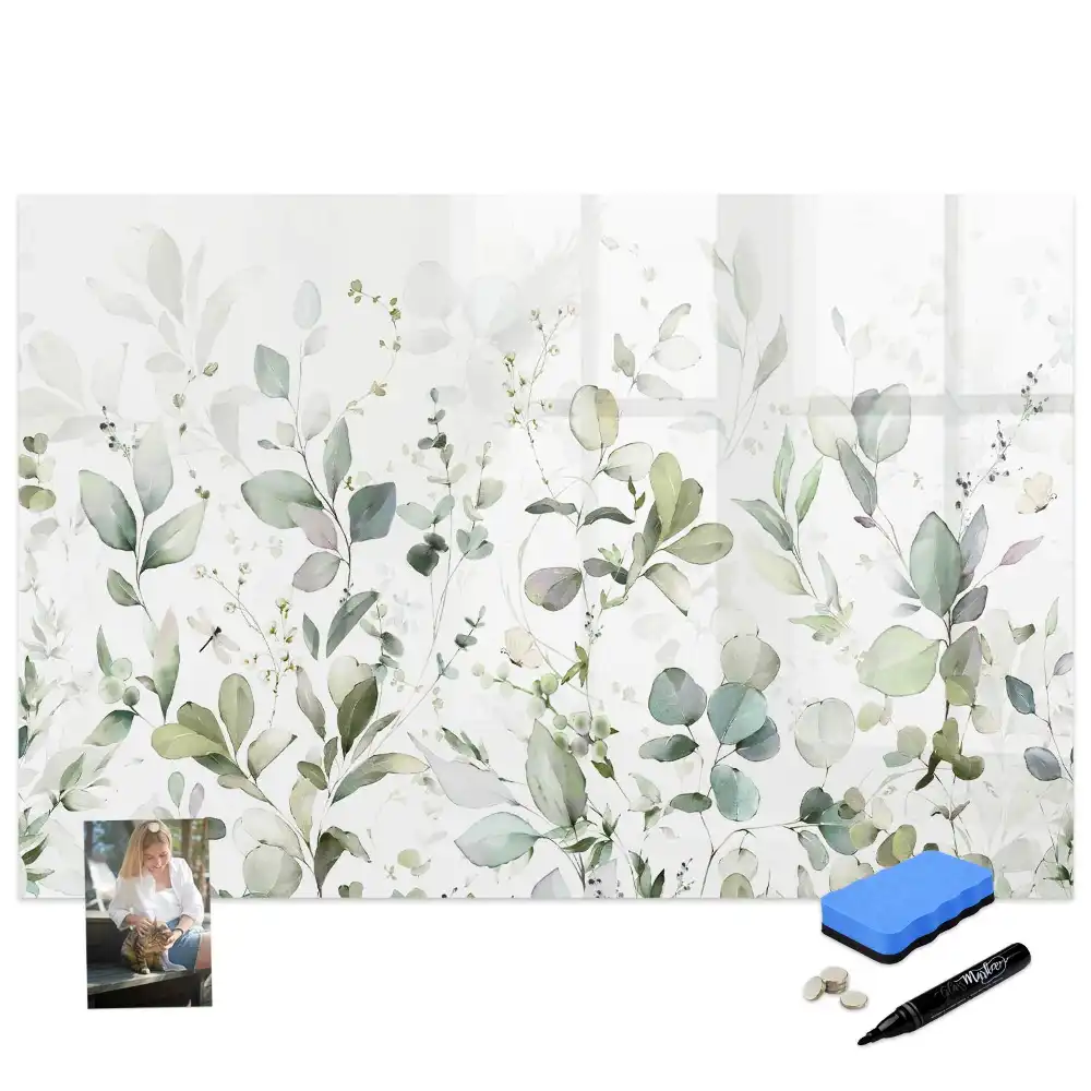 Tableau magnétique avec motif de feuilles et végétation
