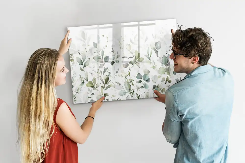Tableau magnétique avec motif de feuilles et végétation