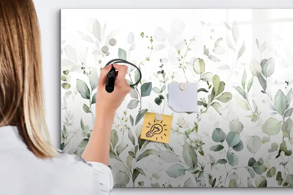 Tableau magnétique avec motif de feuilles et végétation