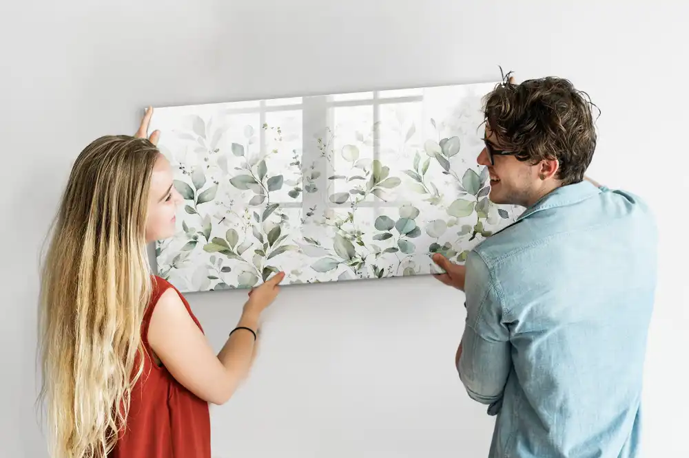 Tableau magnétique avec motif de feuilles et végétation