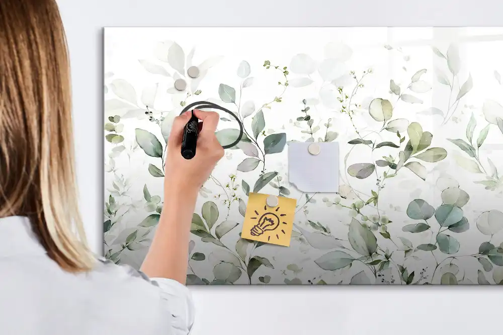 Tableau magnétique avec motif de feuilles et végétation