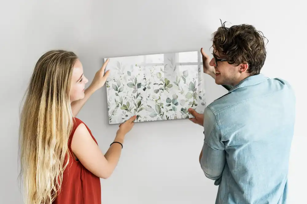 Tableau magnétique avec motif de feuilles et végétation