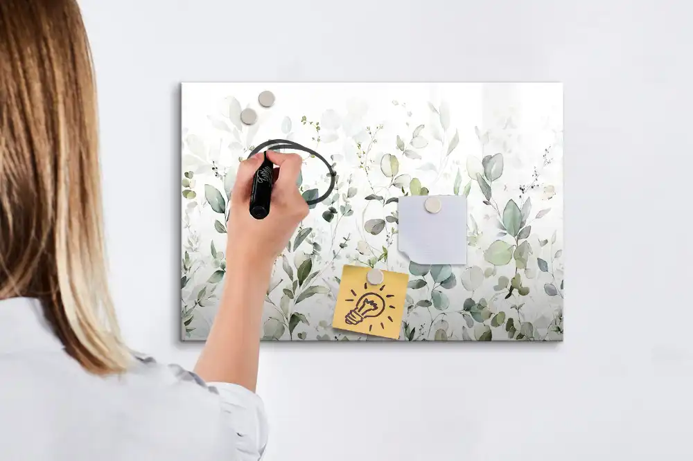 Tableau magnétique avec motif de feuilles et végétation