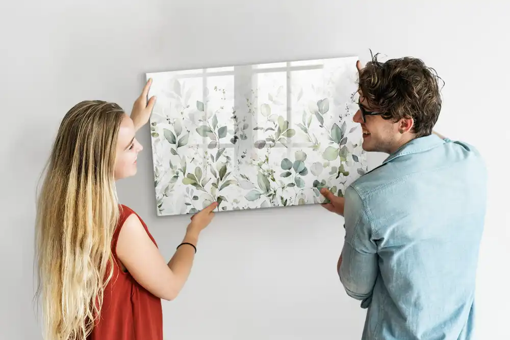 Tableau magnétique avec motif de feuilles et végétation