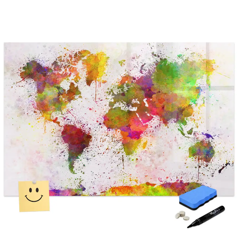 Tableau magnétique éducatif carte des continents à l'aquarelle