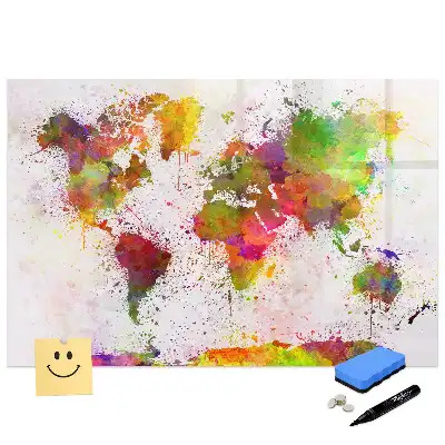 Tableau magnétique éducatif carte des continents à l'aquarelle