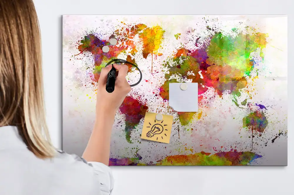 Tableau magnétique éducatif carte des continents à l'aquarelle